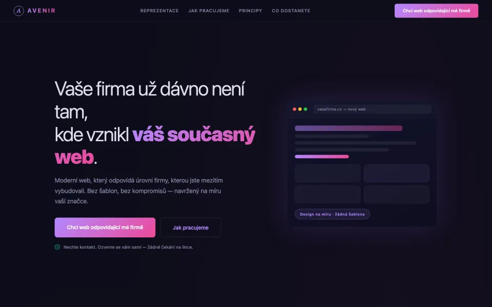 Designový koncept AVENIR — prémiový tmavý styl
