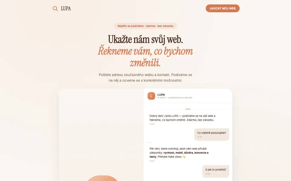 Designový koncept LUPA — konverzační styl s chatem