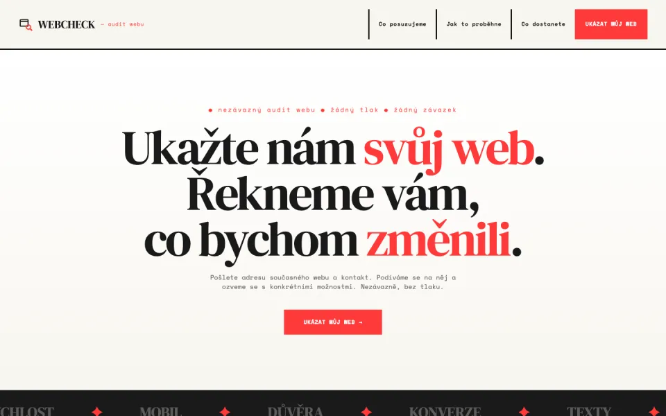 Designový koncept WEBCHECK — výrazná typografie
