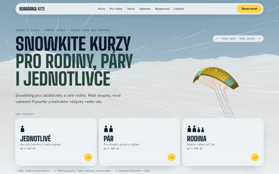 Ukázka webu Komárka Kite